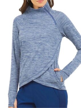 IBKUL Large Navy Blue Heather Asymetrical Long Sleeve Golf Pullover Pickleball